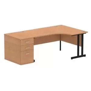 image of Impulse 1600mm Right Crescent Office Desk Oak Top Black Cantilever Leg