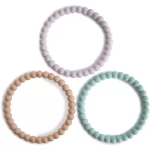 Image of Mushie Pearl Teething Bracelet chew toy Lilac/Cyan/Soft Peach 3 pc