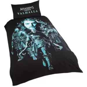 Image of Assassins Creed Valhalla Duvet Cover Set (Double) (Black/Blue)