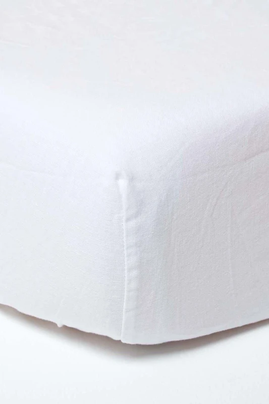 Image of Homescapes White Linen Fitted Sheet, King