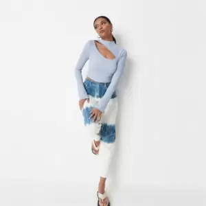 Missguided High Neck Cut Out Ls Top - Blue