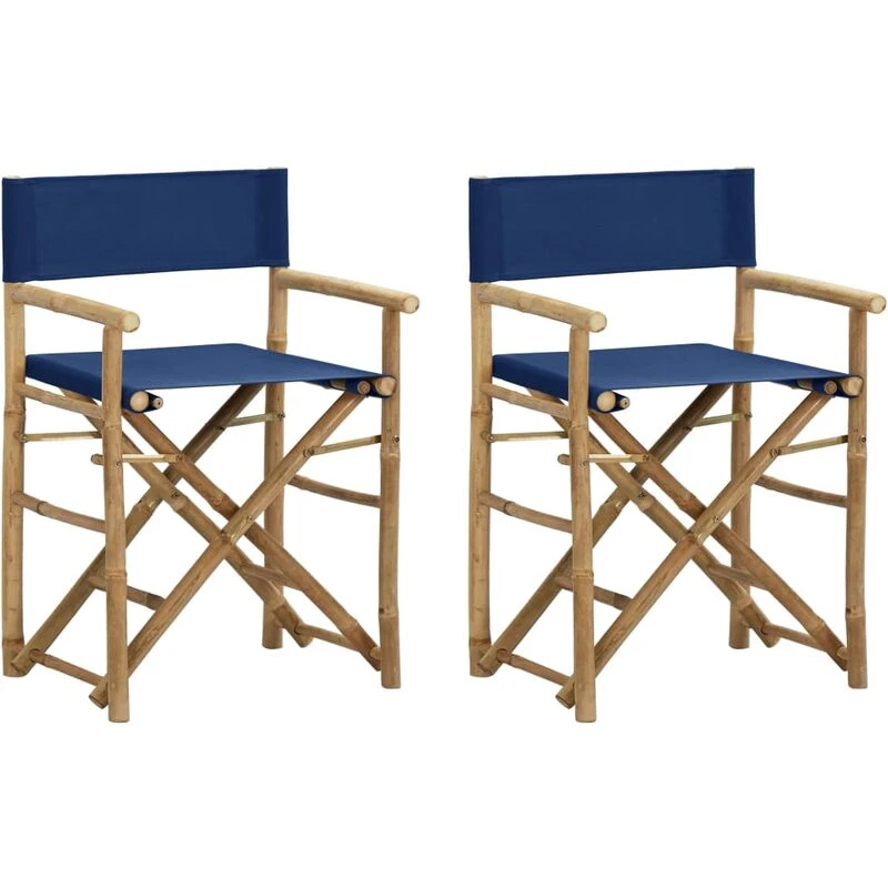 Image of VIDAXL Folding Director's Chairs 2 pcs Blue Bamboo and Fabric Vidaxl 8720286135396
