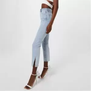 image of Missguided Petite Split Hem Straight Leg Jeans - Blue