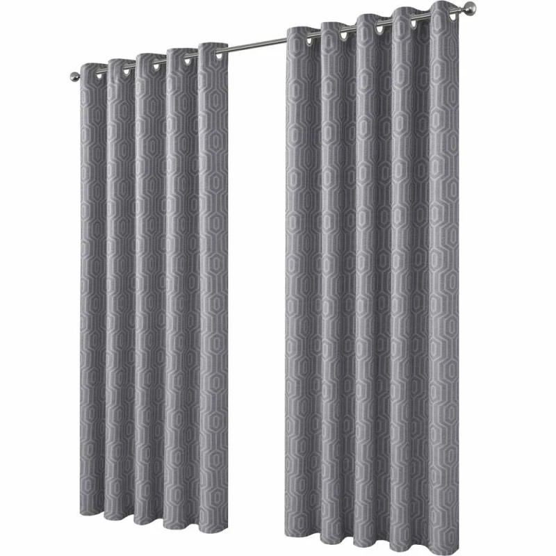 Image of New Edge Blinds Paris Jacquard Eyelet Curtains in Grey Size: 228cm width x 228cm drop Grey Unisex 228cm width x 228cm drop