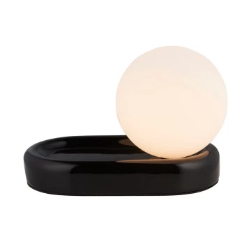 Image of Agropoli Table Lamp Gloss Black Glaze & Matt Opal Glass