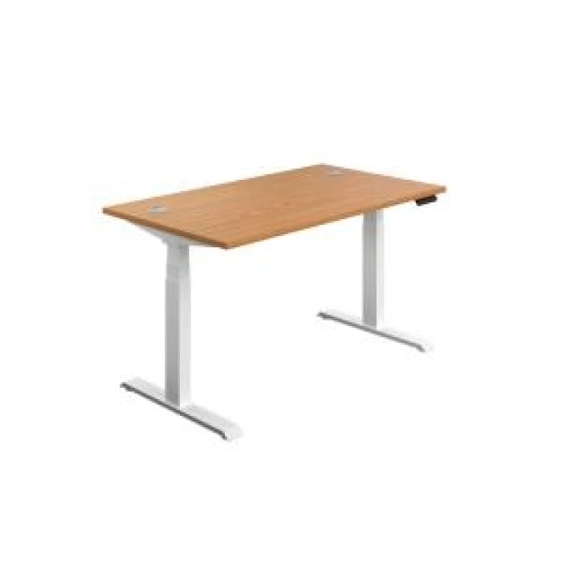 Image of Jemini Sit/Stand Desk with Cable Ports 1200x800x630-1290mm Nova Oak/White KF809784