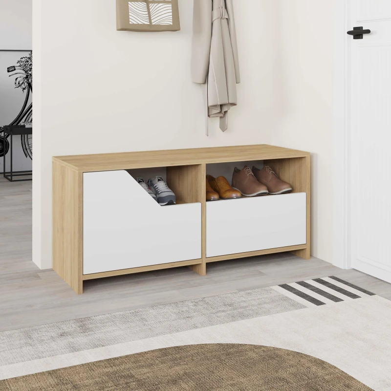 Image of Decortie Nexus' Modern Shoe Cabinet 105cm 2-Door Storage with Open Shelf in Natural Size: 1 Pack Natural Unisex 1 Pack