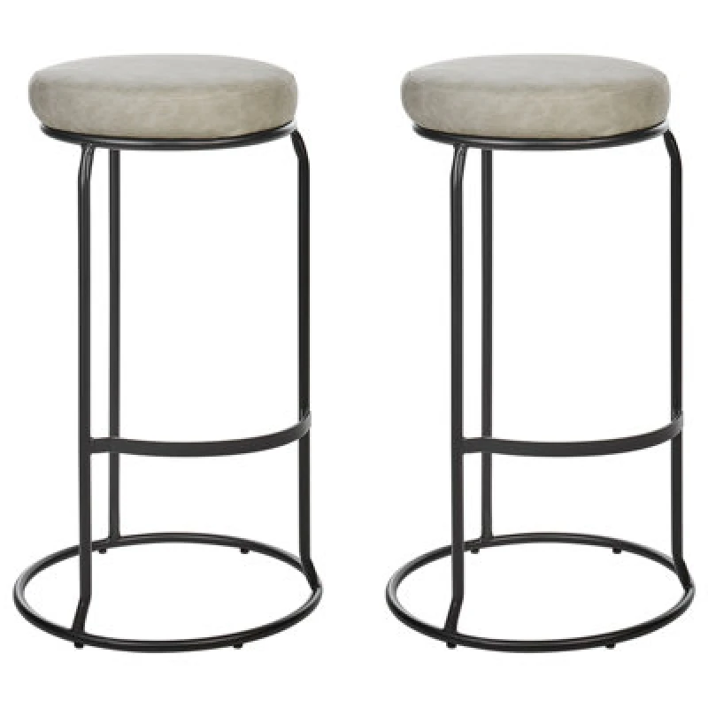 Image of Beliani Set Of 2 Bar Stools Milroy Faux Leather Light Grey