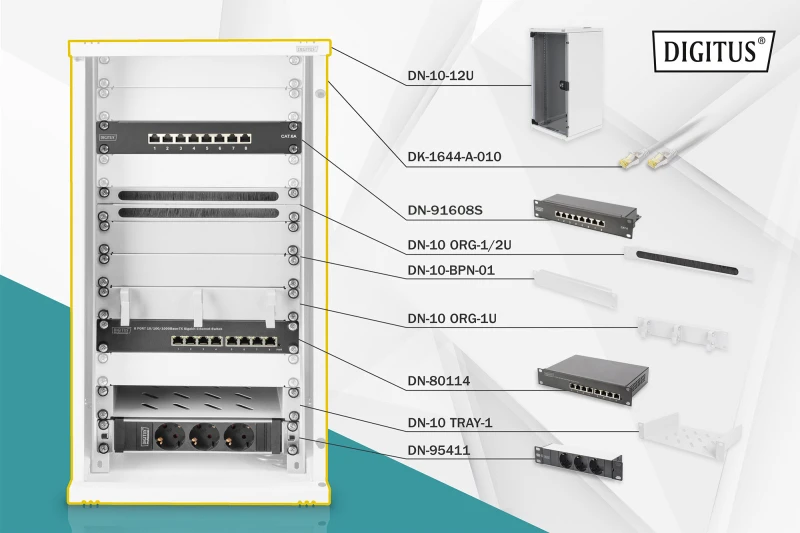 Image of Digitus Network Set - 254mm (10") - 12U. 312 x 300 mm (W xD)