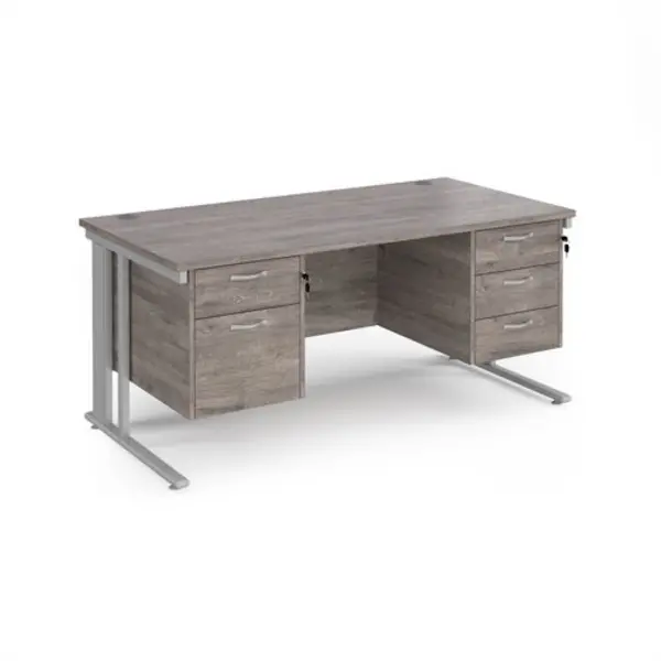 image of Maestro 25 straight desk 1600mm x 800mm with 2 and 3 drawer pedestals - silver cable managed leg frame, grey oak top