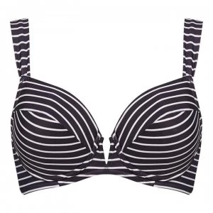 image of Figleaves Cast Away Underwired Plunge Bikini Top - INK/WHITESTRIPE