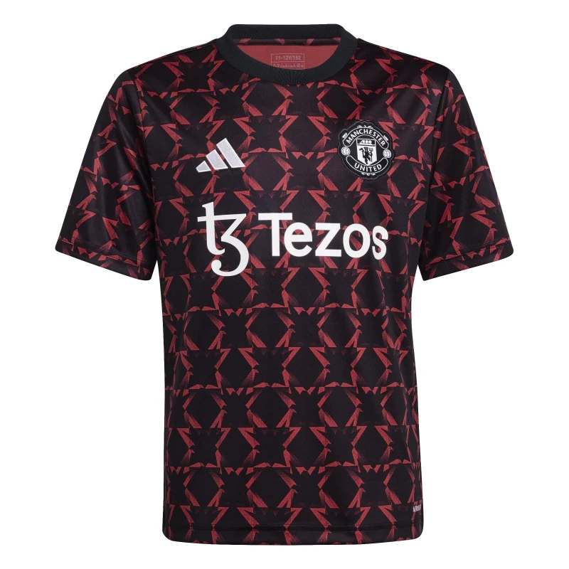 Image of adidas Manchester United Pre Match Shirt 2024 2025 Juniors Licensed Short Sleeve T-Shirts 7-8 Years Black 36515603175