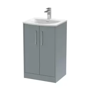 image of Hudson Reed Juno 500mm Floor Standing 2 Door Vanity & Curved Basin - Coastal Grey