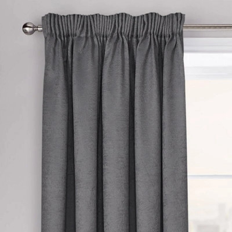 Image of Velosso Westwood Dimout Pencil Pleat Curtains in Charcoal Size: 117cm width x 183cm drop Charcoal Unisex 117cm width x 183cm drop