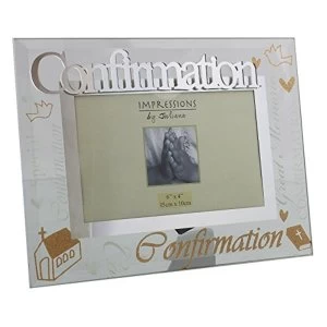 Image of 6" x 4" - Mirror & Glitter Glass Photo Frame - Confirmation