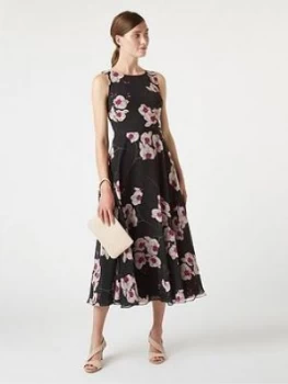 Image of HOBBS Orchid Print Carly Dress - Black Multi, Black Multi, Size 8, Women