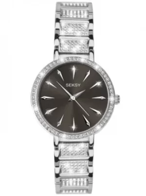 image of Sekonda Ladies Seksy Black Sunray Dial Stone Set Bracelet Watch 2731