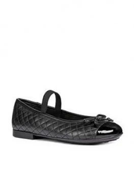 Image of Geox Plie Quilted Ballerina School Shoes - Black, Size 1 Older
