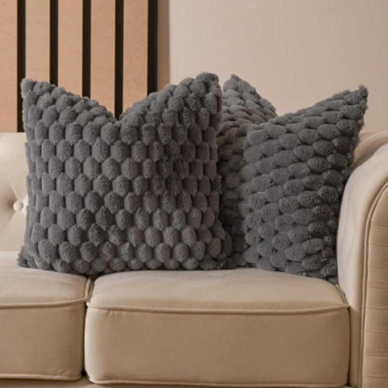 Image of OHS OHS 2 Pack Waffle Faux Fur Cushion Covers - 45 x 45cm in Charcoal Size: 45cm x 45cm Charcoal 45cm x 45cm Unisex 5027434191673