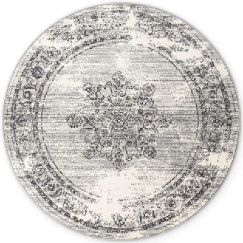 Image of The Rugs Gloria Round Rug Lydia Vintage Oriental Short Pile In Grey