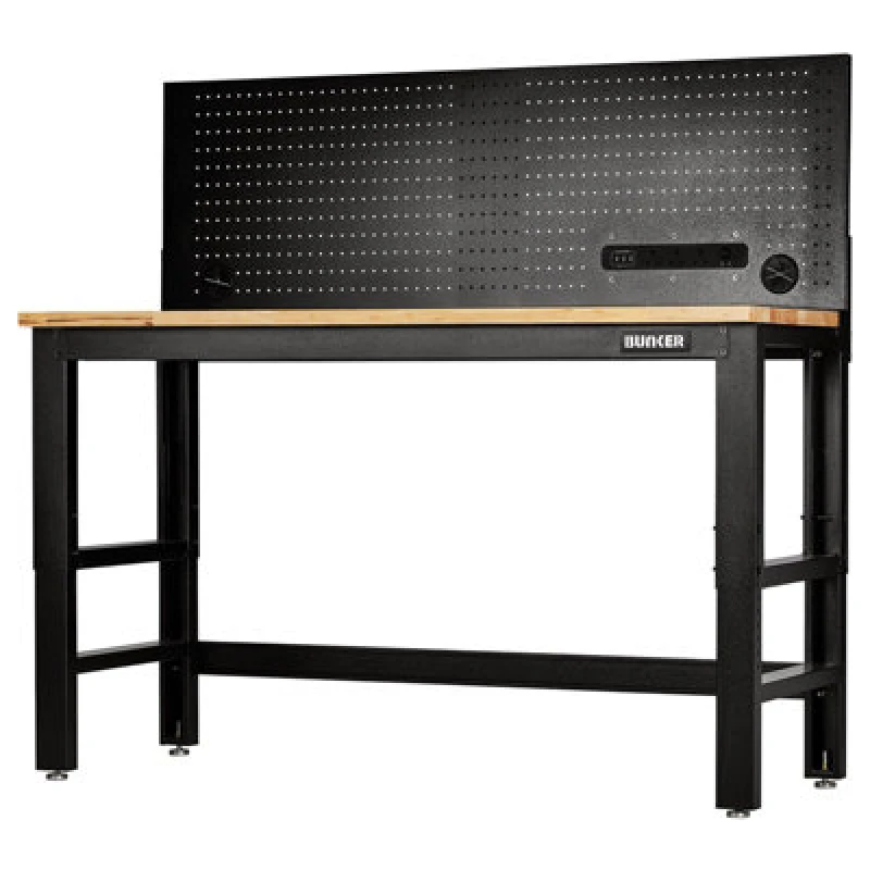 Image of Bunker Hardwood Worktop Workbench and Power Pegboard 28096 Length: 1.5m