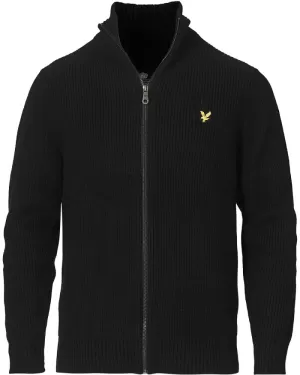 Image of Lyle & Scott Knitted Ribbed Zip Through Cardigan - Black, Size S, Men