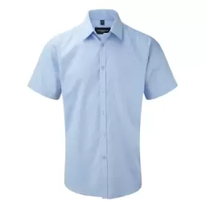 Image of Russell Mens Short Sleeve Herringbone Work Shirt (19.5) (Light Blue)