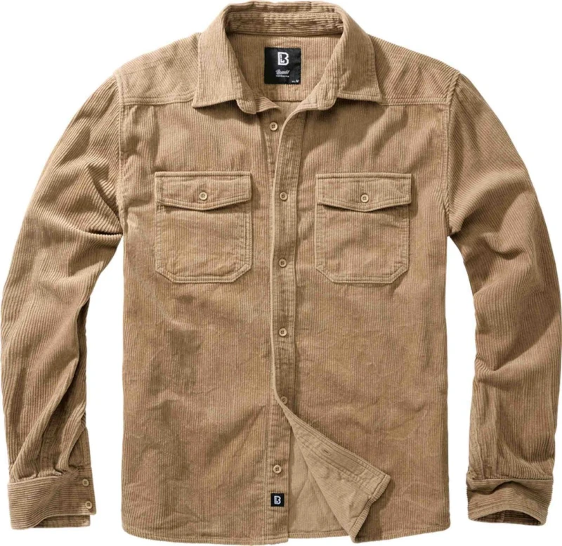 Image of Brandit Classic long-sleeve velvet shirt Brandit Marron Male S
