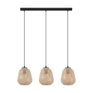 Image of Hanging Ceiling Pendant Light Round Wicker Shade 3 x 40W E27 Kitchen Island