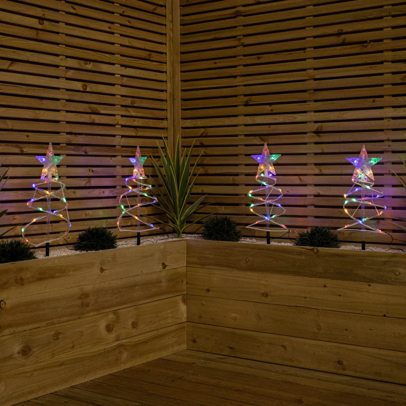 Image of 45cm Set of 4 Light up White Spiral Christmas Tree Garden Path Lights with 100 Multi-Coloured LEDs