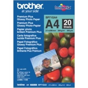 image of Brother BP71GA4 A4 260g/m2 Premium Plus Glossy Photo Paper 20 Sheets