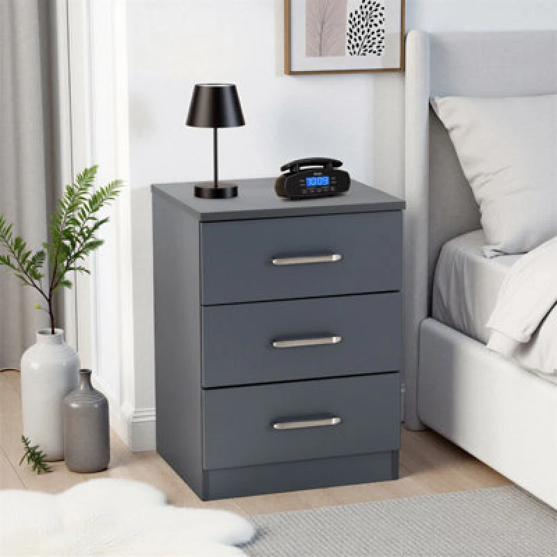Image of Seconique Dakota 3 Drawer Bedside - Dark Grey 100-103-114