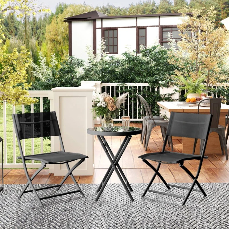 Image of OUTSUNNY 3 Pieces Outdoor Bistro Set, Glass Top Table & Chairs, Black Unisex