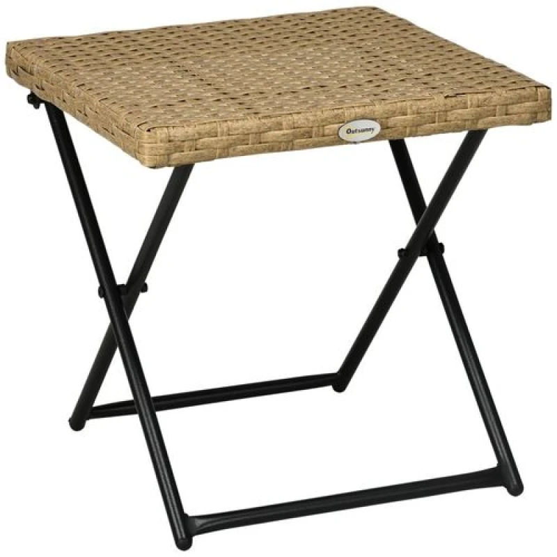 Image of Outsunny Folding Square Rattan Coffee Table w/ Steel Frame Bistro Garden Natural