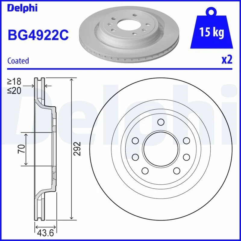 Image of DELPHI Brake disc DELPHI BG4922C