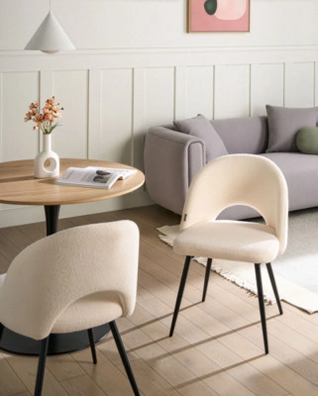Image of Beliani Set Of 2 Dining Chairs Onaga Boucle White
