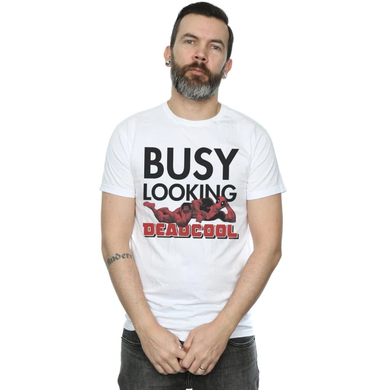 Image of Marvel Marvel Men Deadpool Busy Looking Deadcool T-Shirt in White Size: Small White S Male 5059308631299