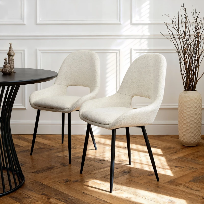 Image of Home Garden Direct Pebble - Set of 2 Boucle Dining Chairs - Light Grey in Cream Cream Unisex