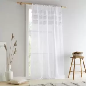 Image of Izmir Textured Fringed Slot Top Voile Curtain Panel, White, 55 x 90" - Pineapple Elephant