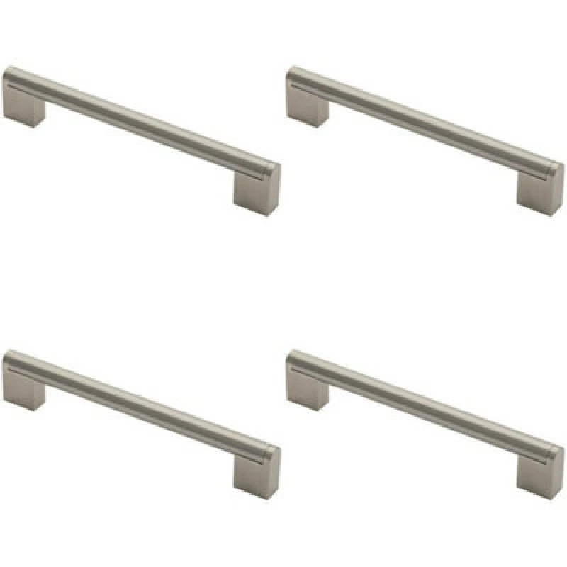 Image of Loops 4x Round Bar Pull Handle 200 x 14mm 160mm Fixing Centres Satin Nickel & Steel Metallics unisex