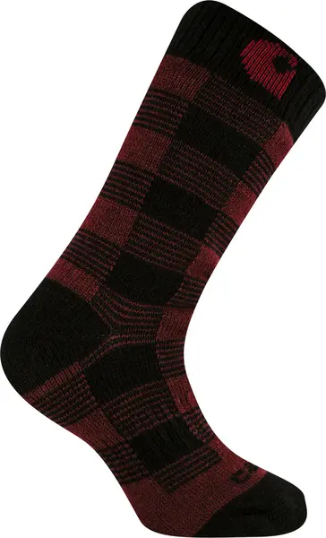 image of Carhartt Thermal Plaid Crew Ladies Socks, black-red, Size M for Women