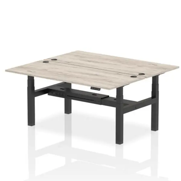 Image of Air Air Back-to-Back 1800 x 800mm Height Adjustable 2 Person Bench Desk Grey Oak Top with Cable Ports Black Frame HASCP2P18800GRYB