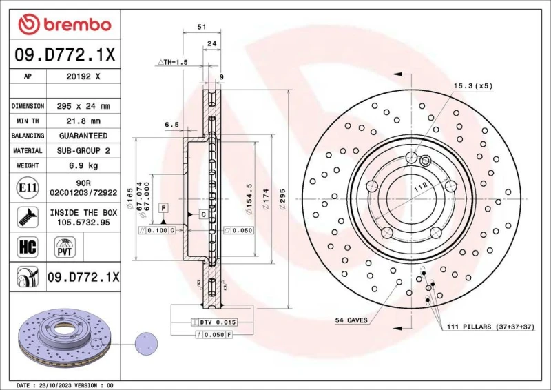 Image of BREMBO Brake disc BREMBO 09.D772.1X