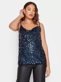 Image of Long Tall Sally Sequin Cami Top Navy, Blue, Size 12, Women
