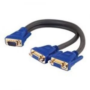 image of C2G Ultima SXGA Monitor Y-cable - VGA cable - HD-15 (M) - HD-15 (F) - moulded - charcoal - 30cm