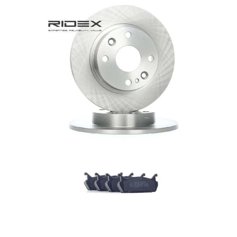 Image of RIDEX 3405B3322 Brake disc and pads set Rear Axle, Brake Disc Type: Solid, excl. wear warning contact Brake Set,disc brakes (3405)