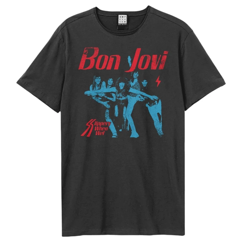Image of Amplified Amplified Men Slippery When Wet Bon Jovi T-Shirt in Stone Size: X-Small Stone XS Male 5063652178225