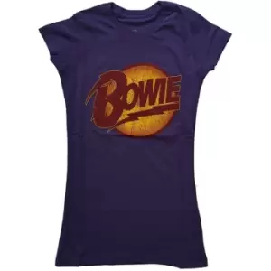 David Bowie - Vintage Diamond Dogs Logo Ladies Large T-Shirt - Purple