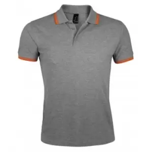 Image of SOLS Mens Pasadena Tipped Short Sleeve Pique Polo Shirt (3XL) (Grey Marl/Orange)