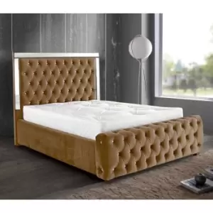 Image of Elegance Mirrored Bed King Plush Velvet Mink